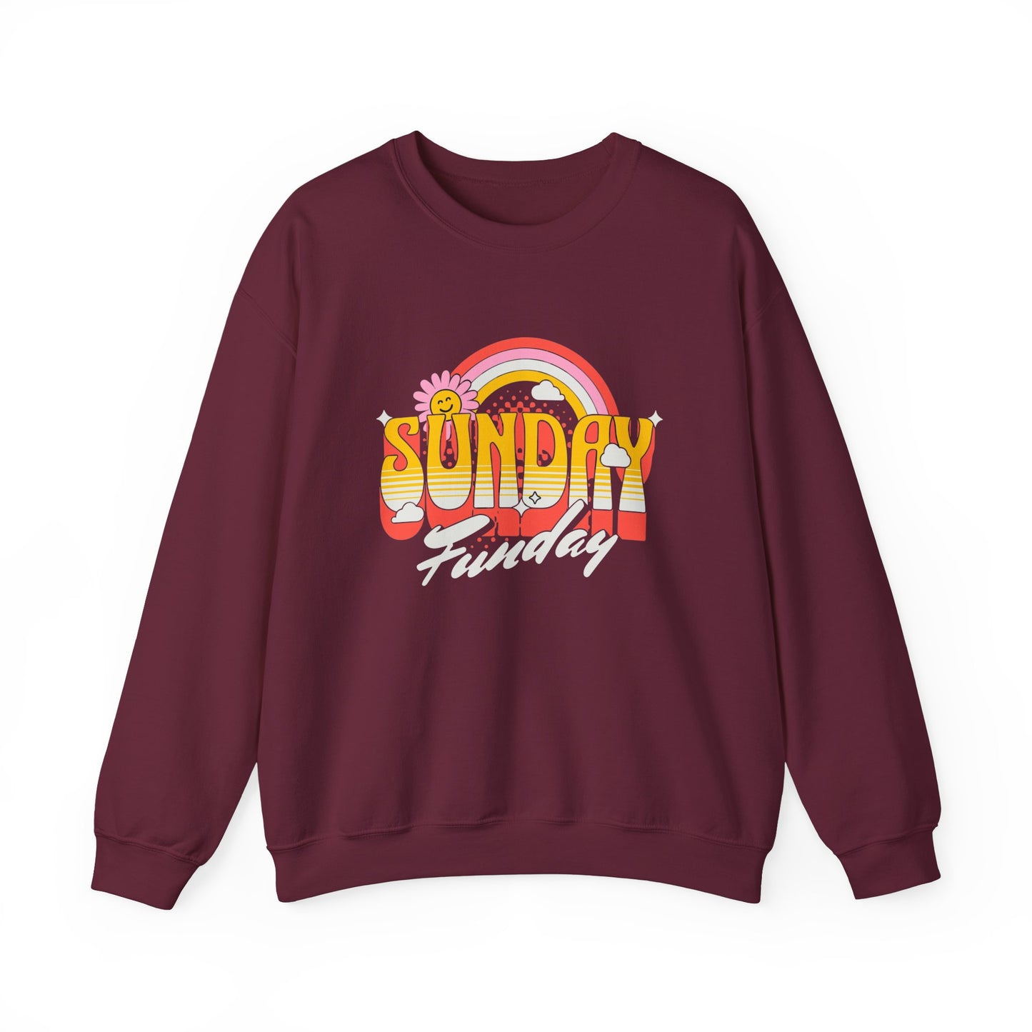 Sunday Funday Unisex Crewneck Sweatshirt - Retro Rainbow Design