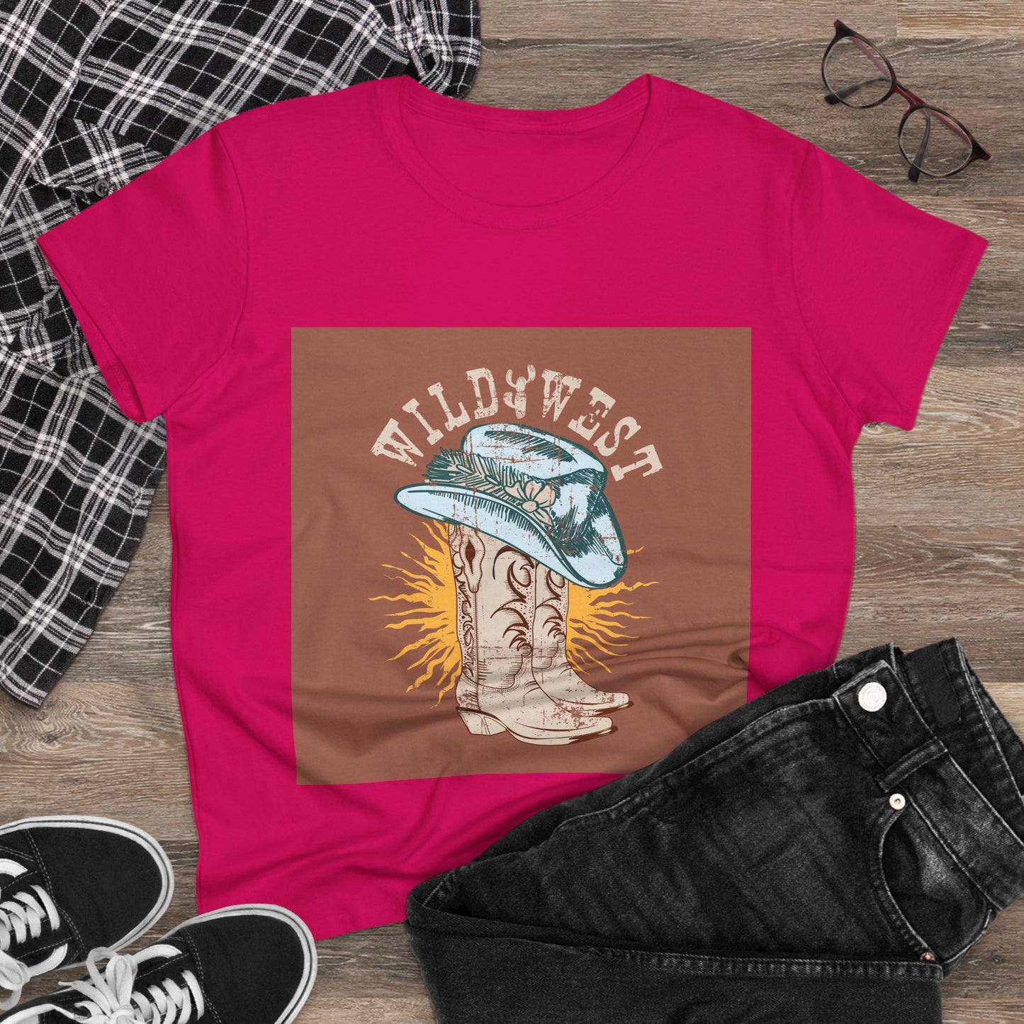 Wild West Women's Cotton Tee - Casual Summer Top, Boho Fashion, Vintage Graphic Shirt, Gift for Cowgirls, Western Wear