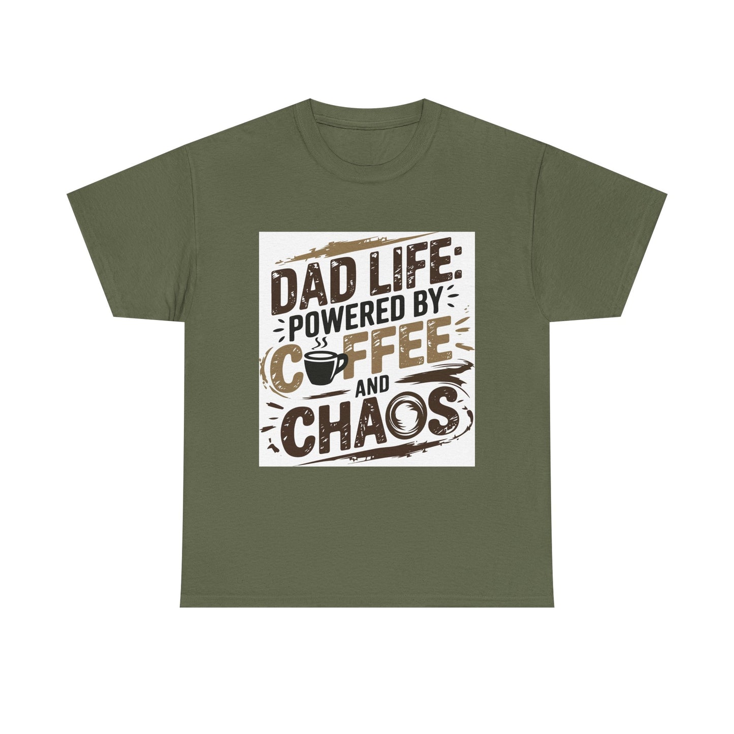 Dad Life Unisex Heavy Cotton Tee - Powered by Coffee and Chaos