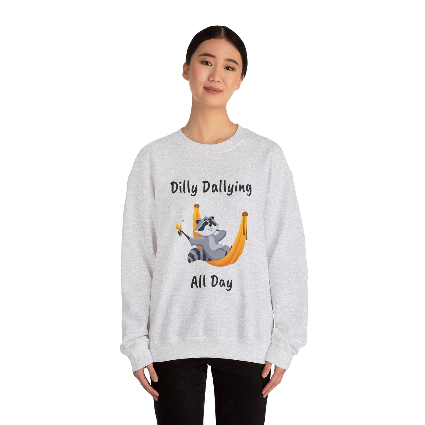 Dilly Dallying Raccoon Sweatshirt - Cozy Unisex Crewneck for Relaxation and Fun