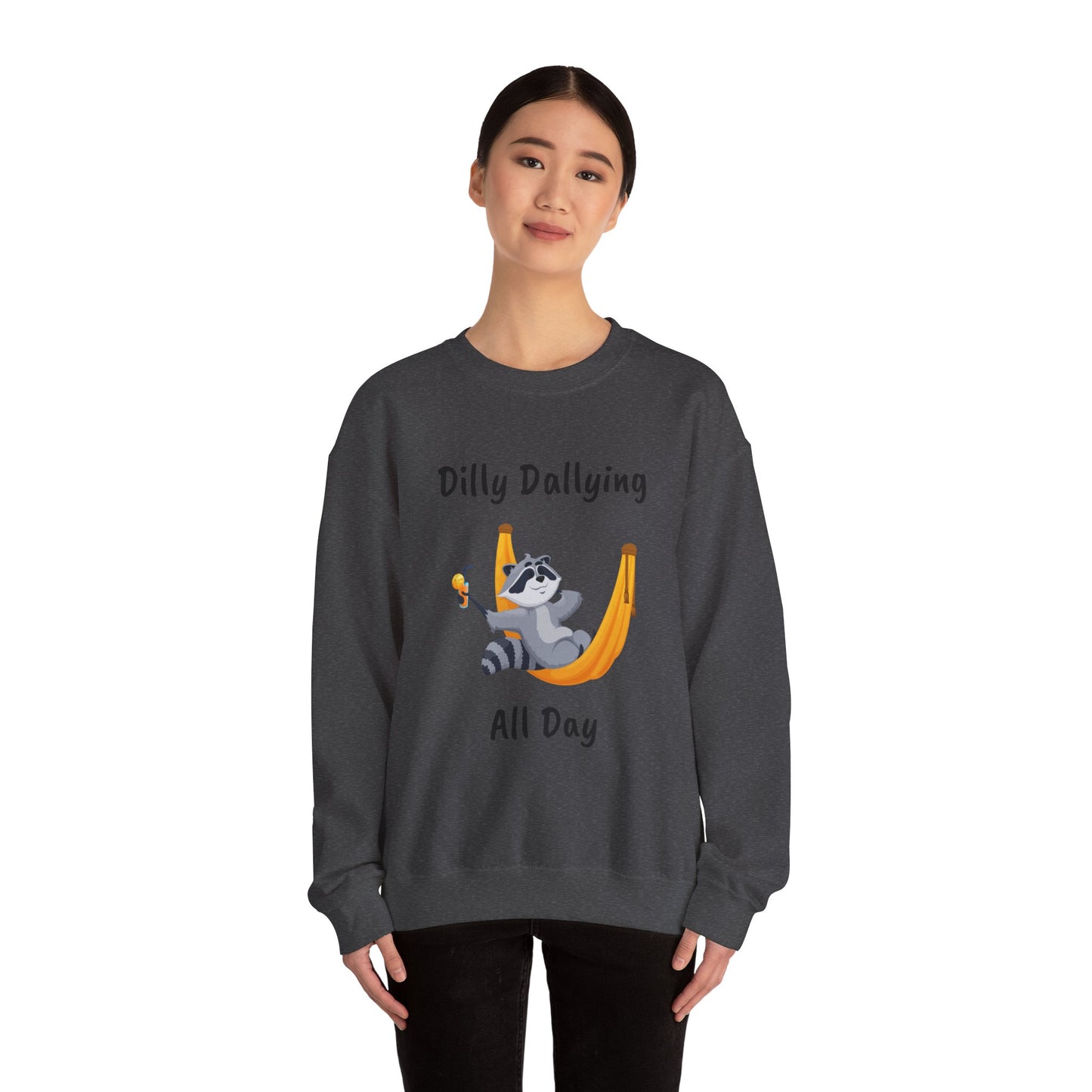 Dilly Dallying Raccoon Sweatshirt - Cozy Unisex Crewneck for Relaxation and Fun