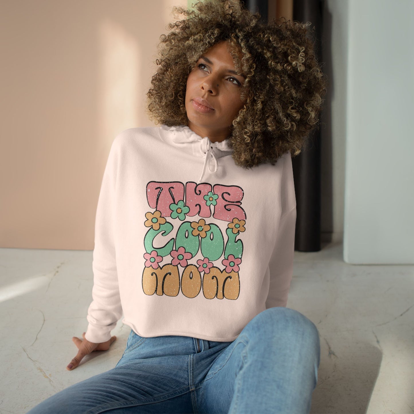 Retro Floral Crop Hoodie - 'This Cool Mood' - Trendy Spring Fashion