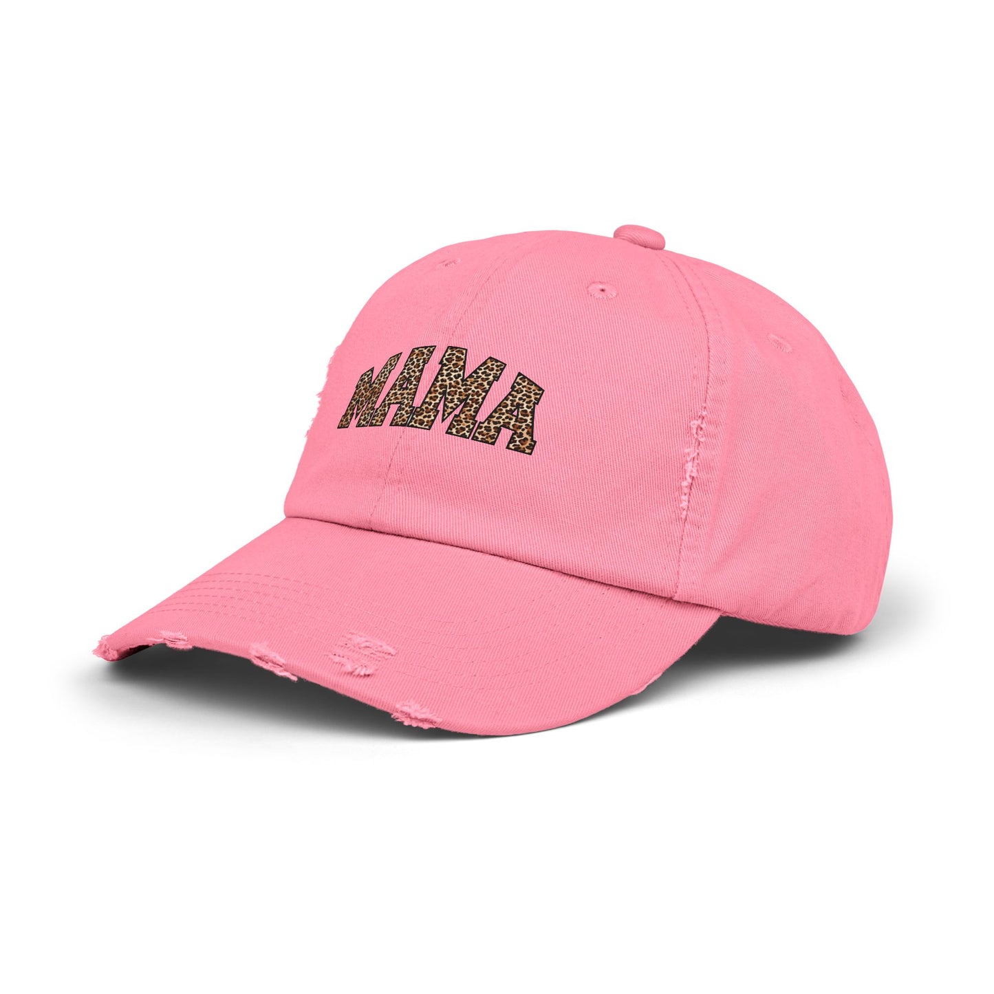 Distressed Mama Cap - Unisex Black Hat with Trendy Leopard Print