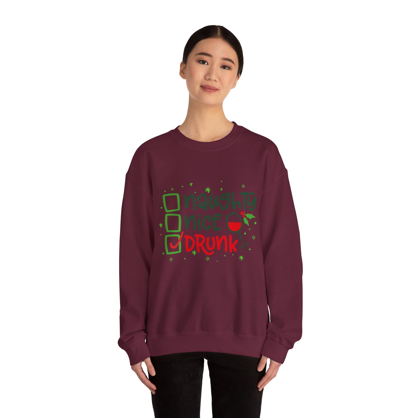 Naughty Nice Drunk Sweatshirt - Unisex Holiday Crewneck