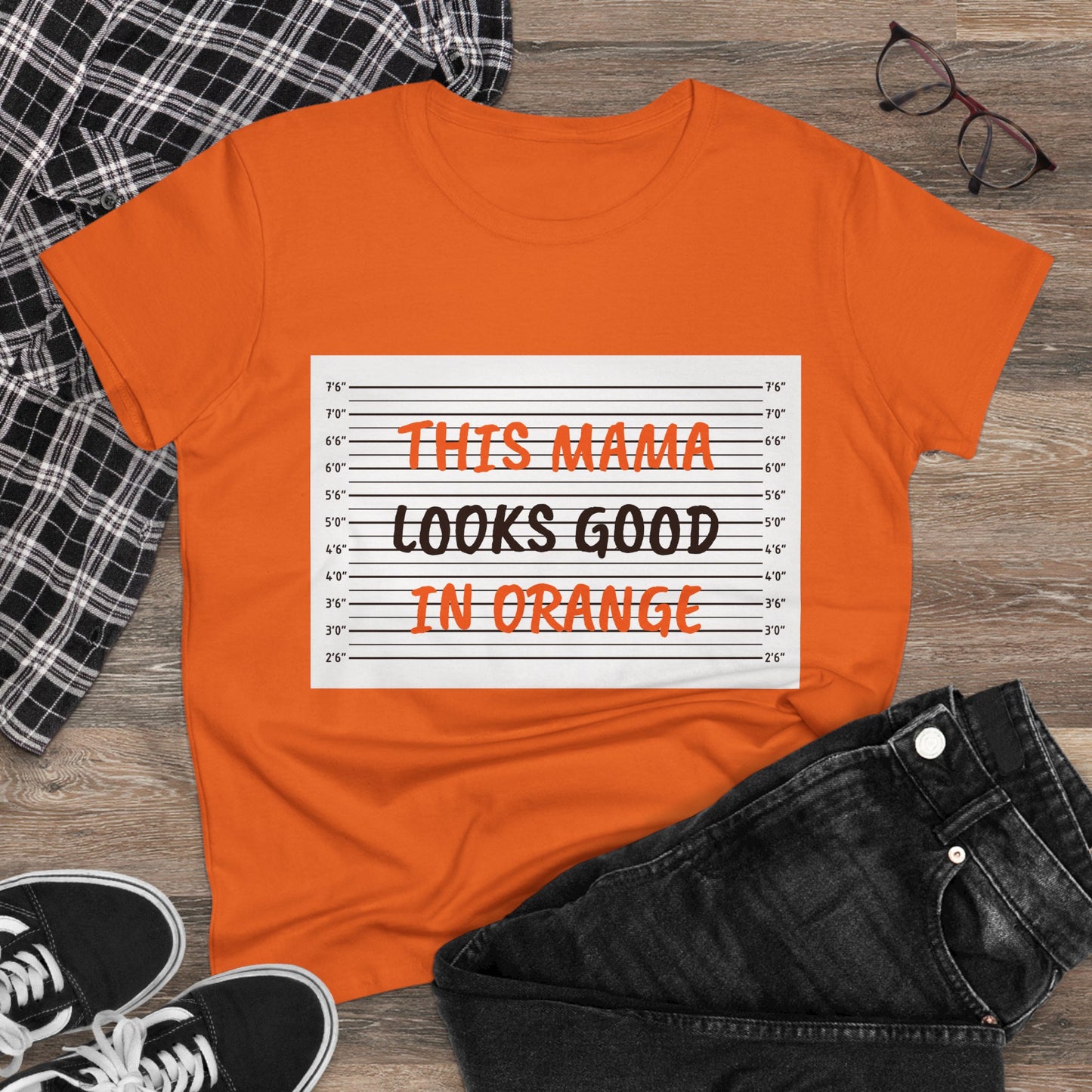 Fun Women's Midweight Cotton Tee - 'This Mama Looks Good in Orange'