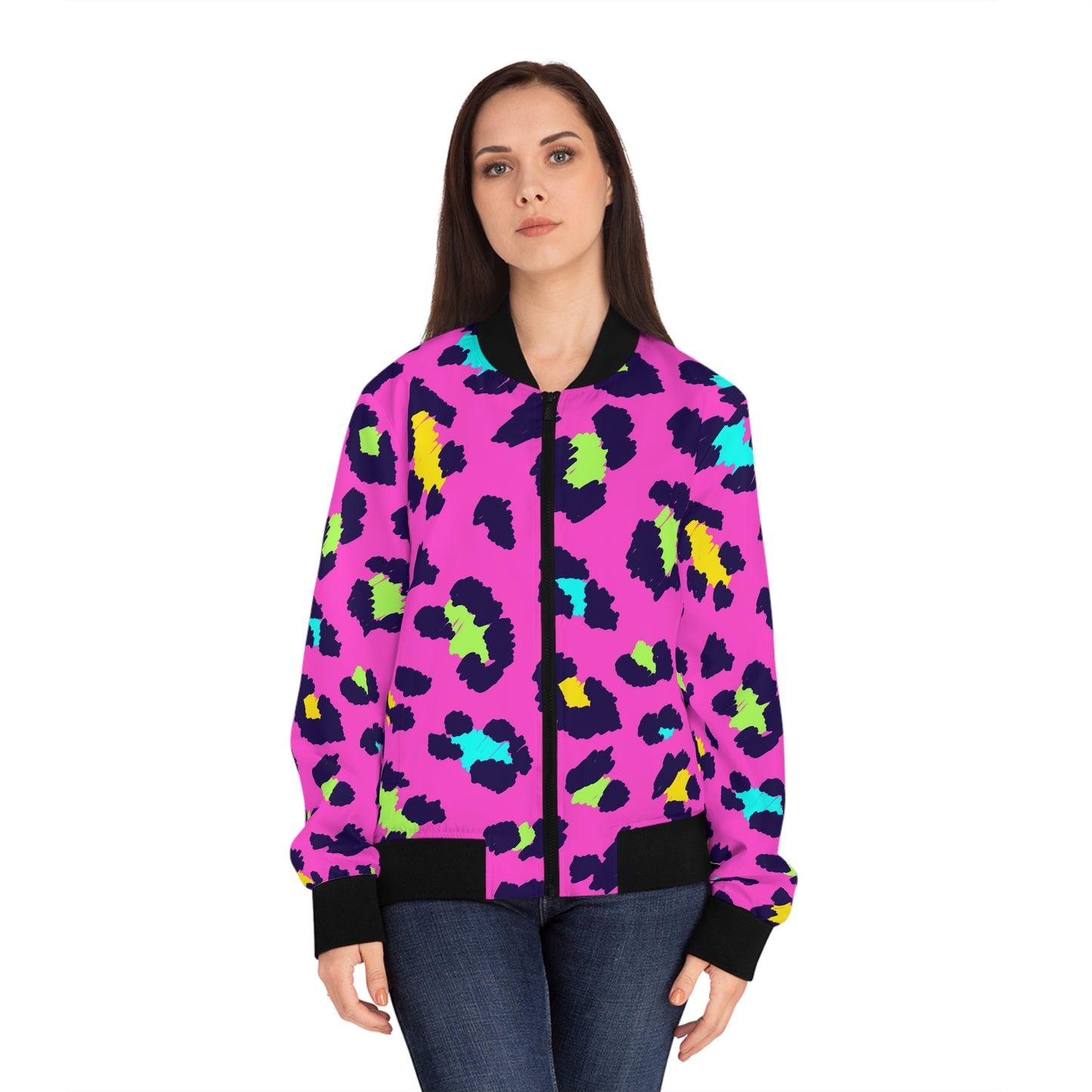 Vibrant Animal Print Women's Bomber Jacket, Stylish Outerwear, Trendy Fashion Piece, Perfect for Casual Wear, Gift for Her, Statement Jacket