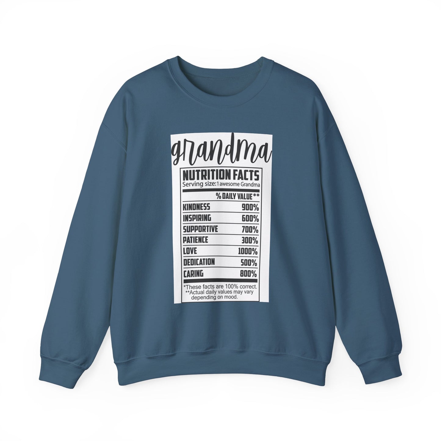Grandma Nutrition Facts Sweatshirt - Cozy Unisex Crewneck for Family Celebrations