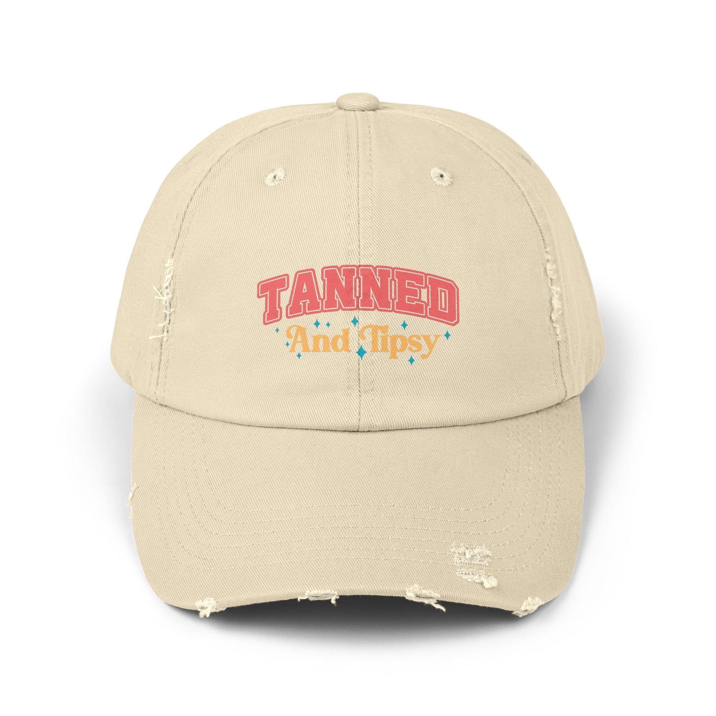 Distressed Cap with 'Tanned and Tipsy' Design | Trendy Summer Accessory, Gift for Friends, Beachwear Essential, Outdoor Events