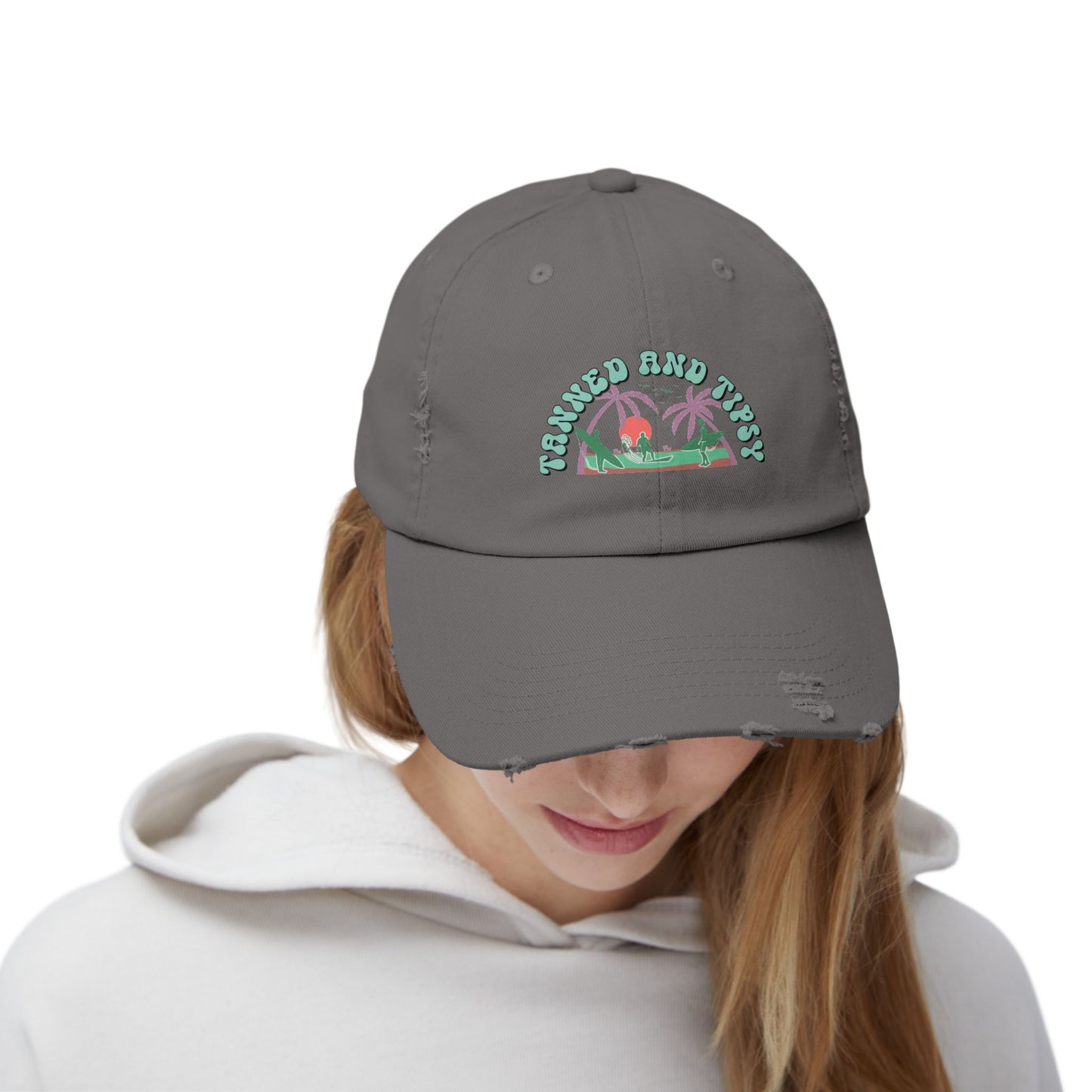 Tropical Vibes Distressed Cap, Unisex Relaxed Hat, Trendy Summer Fashion, Beachwear Accessory, Gift for Travelers, Casual Daily Wear
