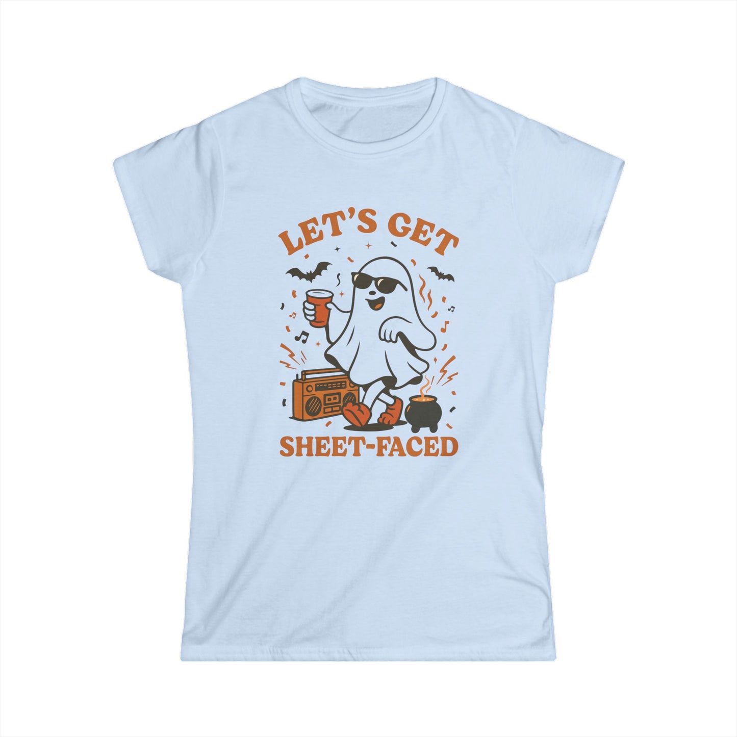 Ghost Party Women's Tee, Funny Halloween Shirt, Casual Graphic Top, Gift for Friends, Halloween Costume Alternative, Sheet-Faced Tee