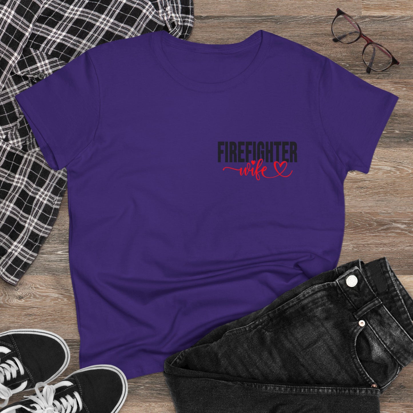 Firefighter Wife Cotton Tee - Supportive Gift for Her, Casual Wear, Patriotic Apparel, Unique Firefighter Gift, Everyday Comfort