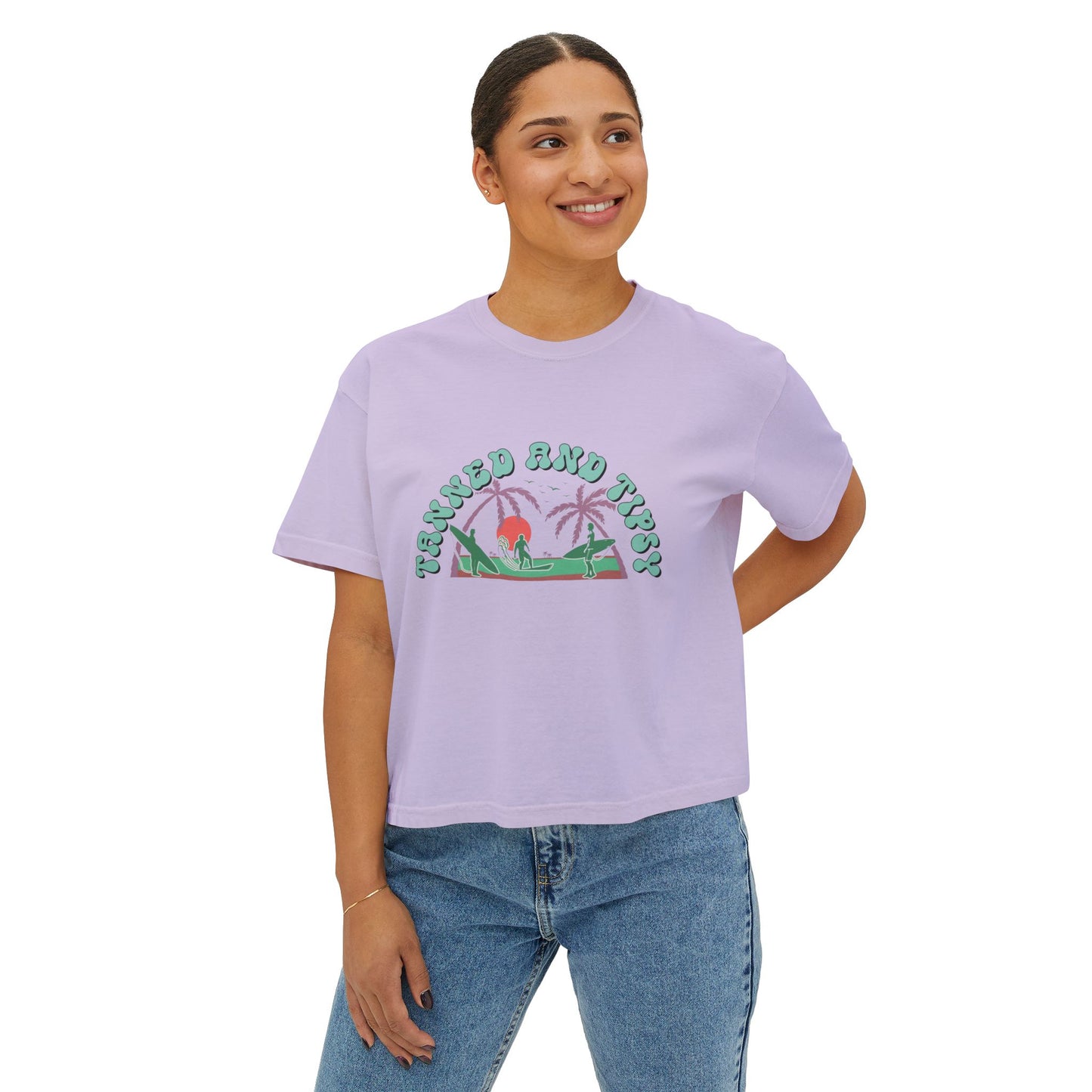 Tropical Vibes Women's Boxy Tee, Relaxed Summer Apparel, Beach Day T-Shirt, Casual Summer Style, Gift for Vacation Lovers