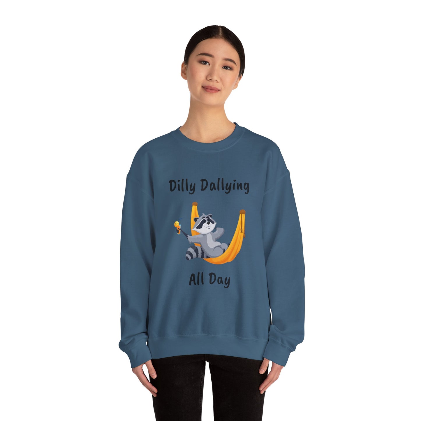 Dilly Dallying Raccoon Sweatshirt - Cozy Unisex Crewneck for Relaxation and Fun