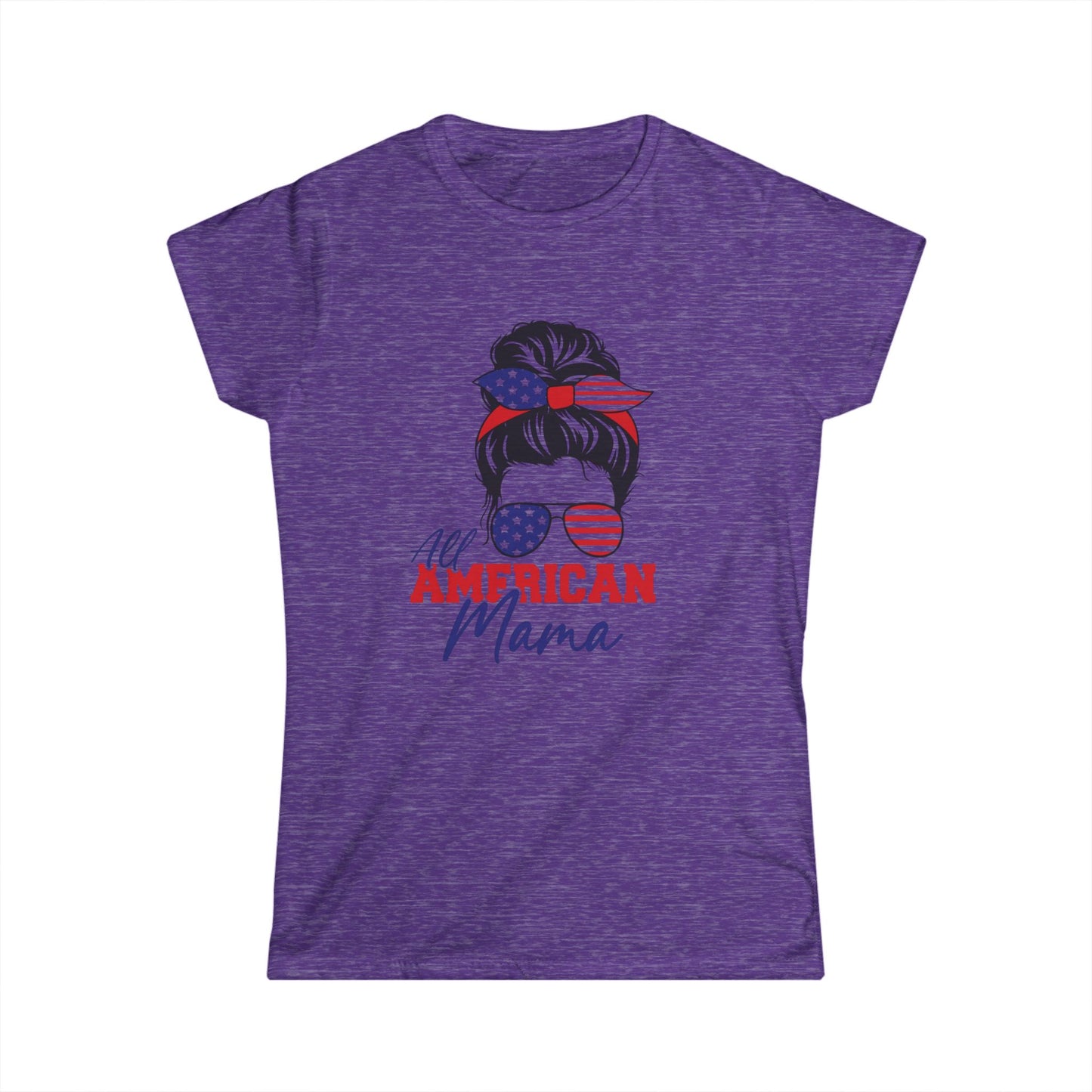 All American Mama Women's Softstyle Tee | Patriotic T-Shirt, Independence Day Apparel, Gifts for Moms, Summer Shirt, USA Pride Tee