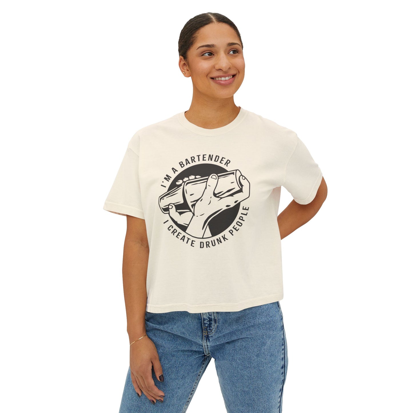 Bartender Vibe Women's Boxy Tee, Casual Graphic Top, Fun Bartending Shirt, Perfect for Parties, Gift for Bartenders