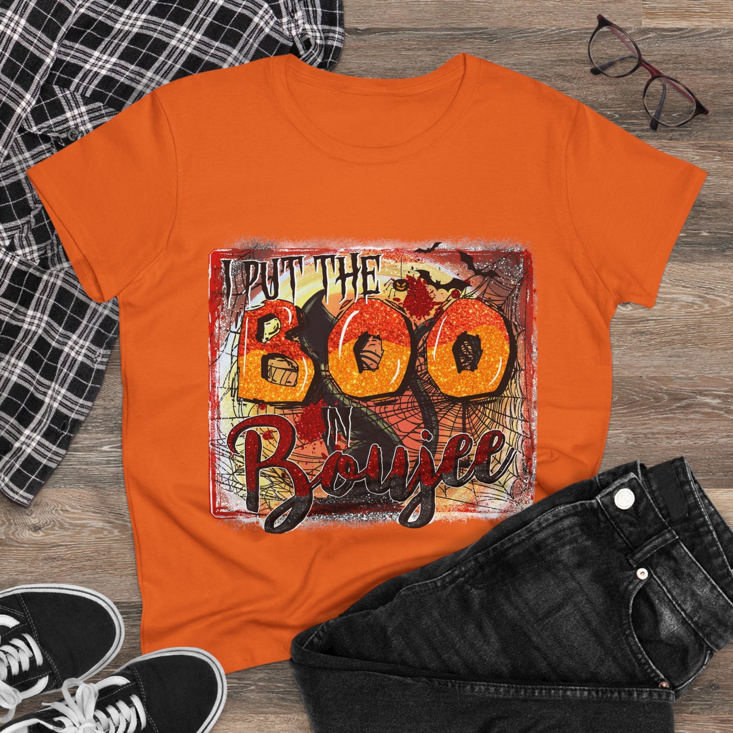 Boo-tiful Cotton Tee for Halloween, Women's Graphic Shirt, Spooky Vibes, Casual Wear, Gift for Her