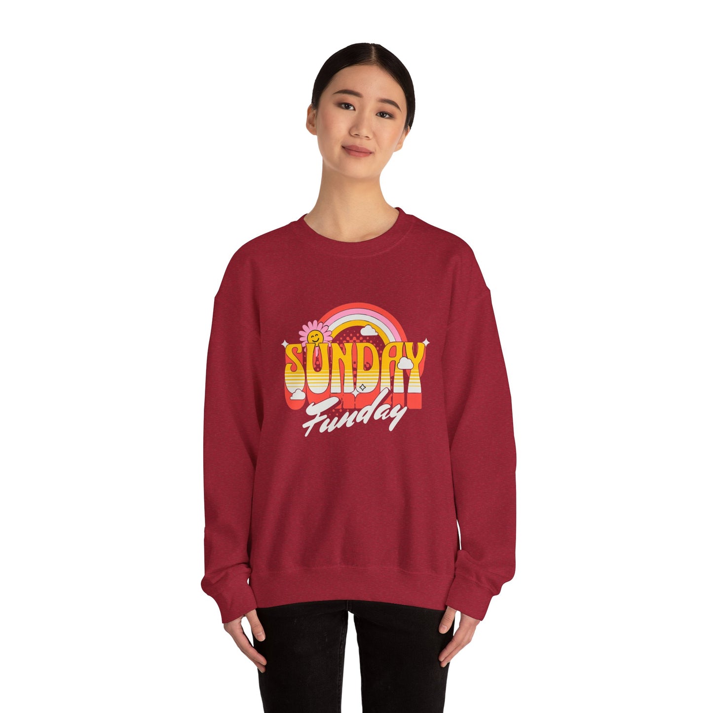 Sunday Funday Unisex Crewneck Sweatshirt - Retro Rainbow Design