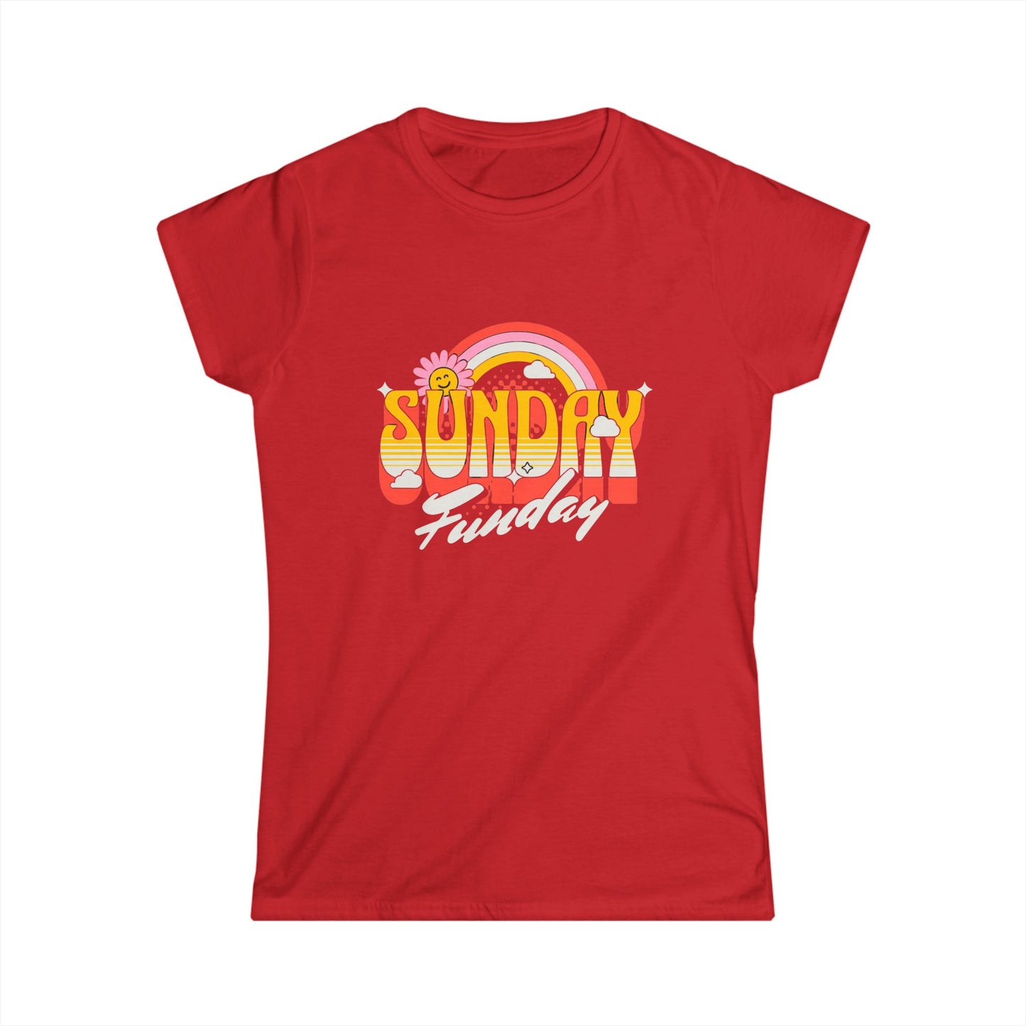 Sunday Funday Women's Softstyle Tee - Retro Rainbow Graphic T-Shirt