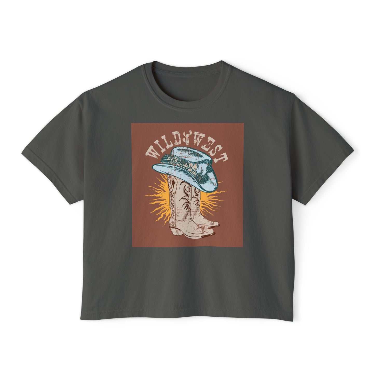 Wild West Women's Boxy Tee, Western Graphic T-Shirt, Vintage Cowboy Shirt, Boho Fashion Top, Casual Summer Wear, Gift for Her