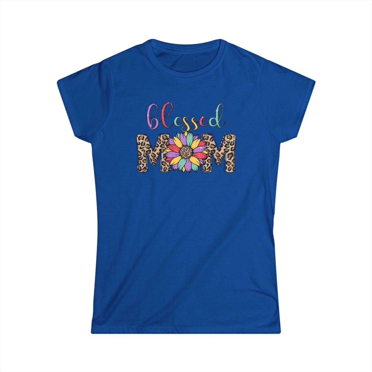 Blessed Mom Women's Softstyle Tee - Floral & Leopard Print Design