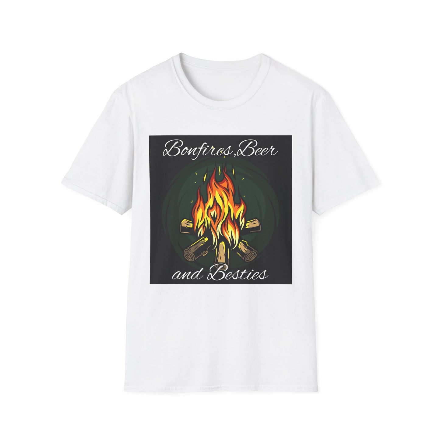 Bowfires, Beer, and Besties Unisex Softstyle T-Shirt - Perfect for Camping and Outdoor Gatherings