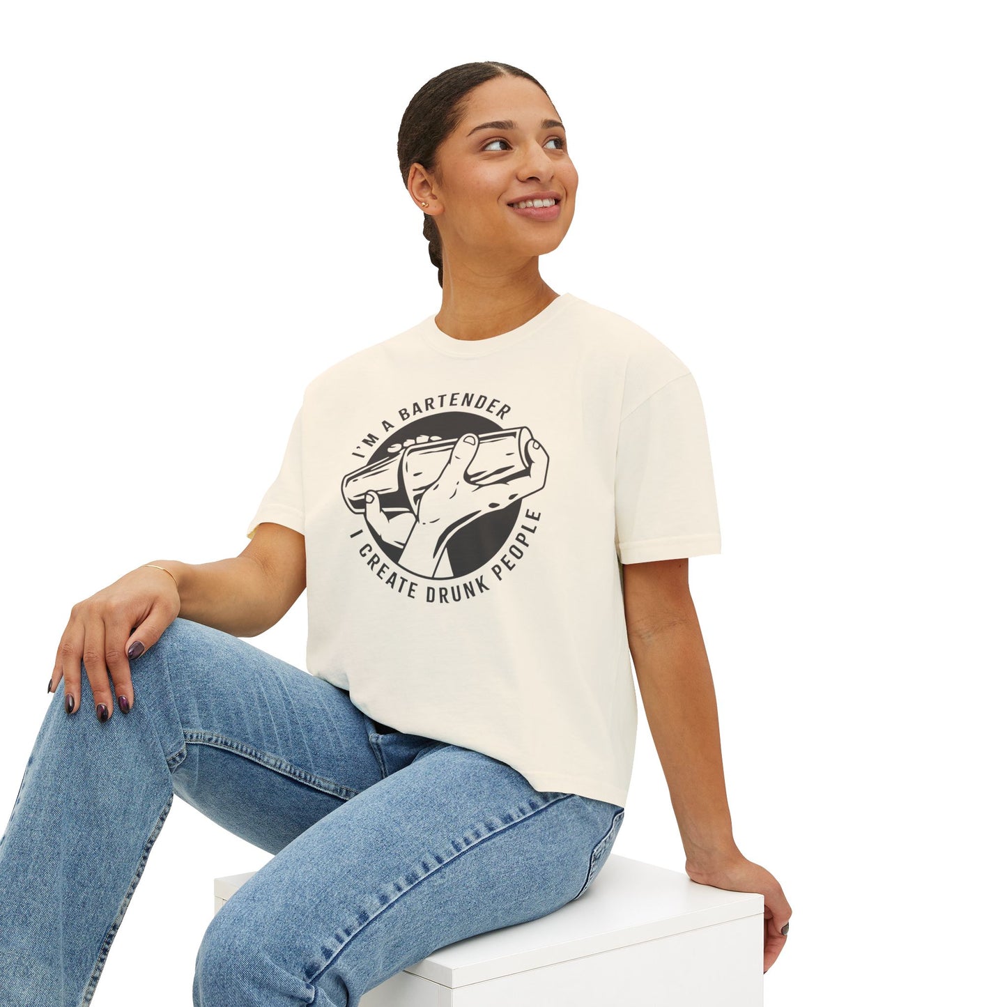 Bartender Vibe Women's Boxy Tee, Casual Graphic Top, Fun Bartending Shirt, Perfect for Parties, Gift for Bartenders