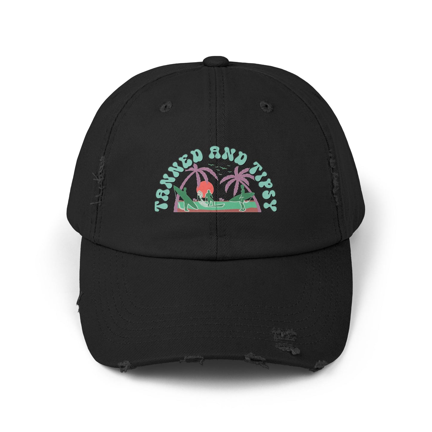 Tropical Vibes Distressed Cap, Unisex Relaxed Hat, Trendy Summer Fashion, Beachwear Accessory, Gift for Travelers, Casual Daily Wear