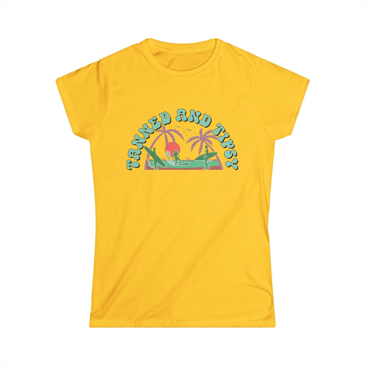 Tropical Vibes Tee - "Tanned and Tipsy" Women's Softstyle Shirt, Summer Casual Wear, Vacation Essentials, Gift for Her, Beach Day Top