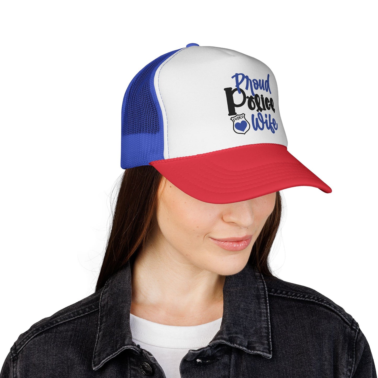 Proud Police Family Trucker Caps, Supportive Gifts for Police Wives and Kids, Patriotic Hat for Special Occasions