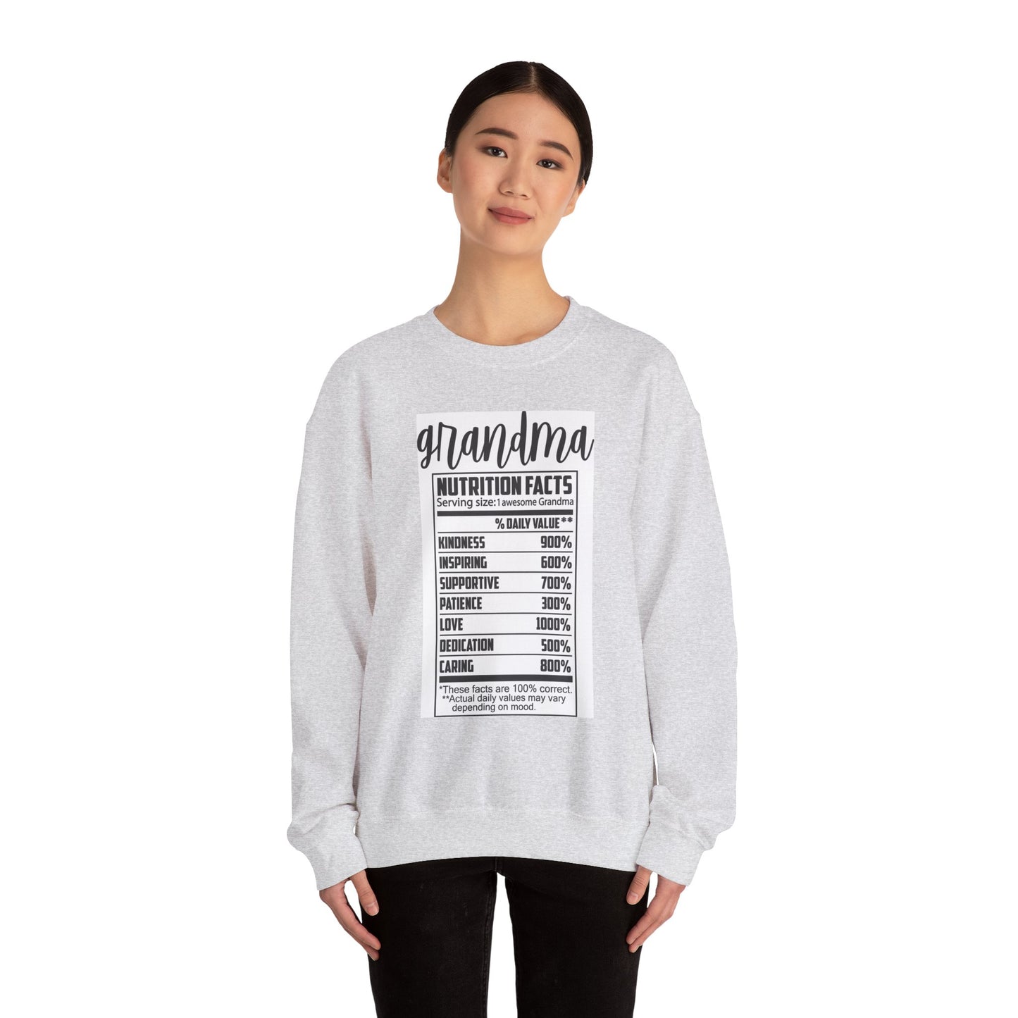 Grandma Nutrition Facts Sweatshirt - Cozy Unisex Crewneck for Family Celebrations