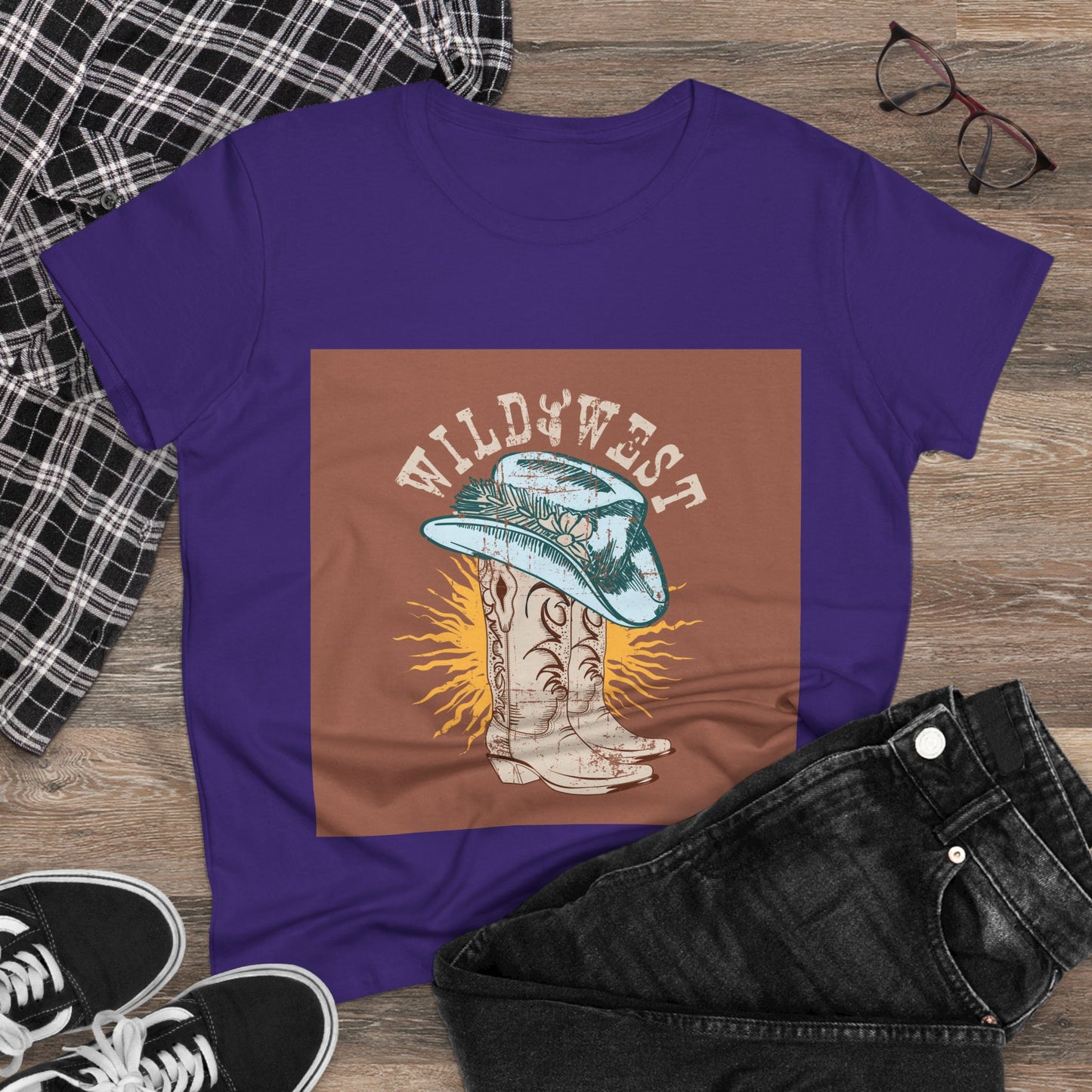 Wild West Women's Cotton Tee - Casual Summer Top, Boho Fashion, Vintage Graphic Shirt, Gift for Cowgirls, Western Wear