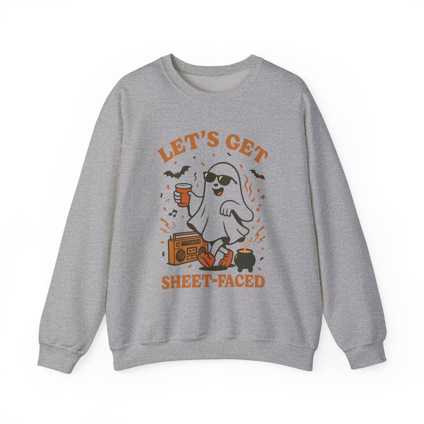 Let's Get Sheet-Faced Halloween Sweatshirt, Unisex Crewneck, Ghost Design, Perfect for Parties, Fall Celebrations, Cozy Wear