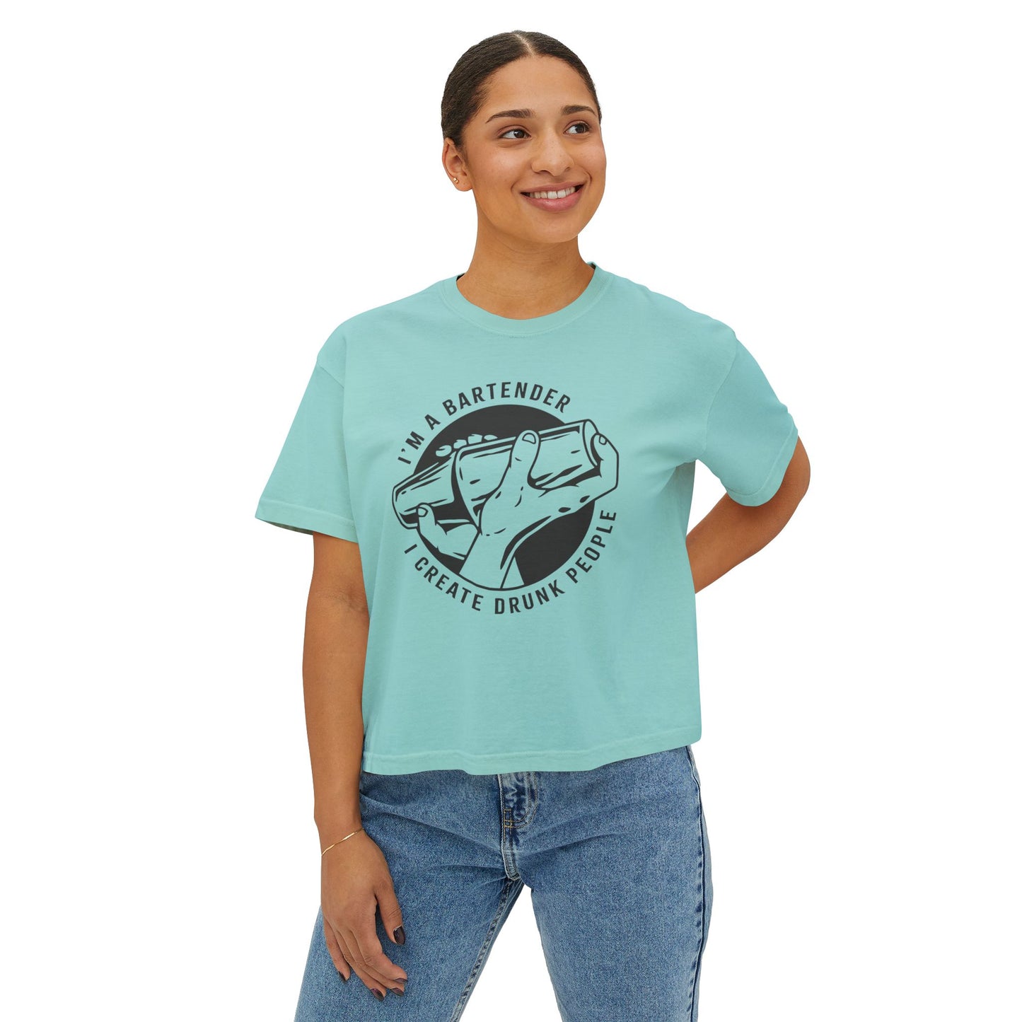 Bartender Vibe Women's Boxy Tee, Casual Graphic Top, Fun Bartending Shirt, Perfect for Parties, Gift for Bartenders