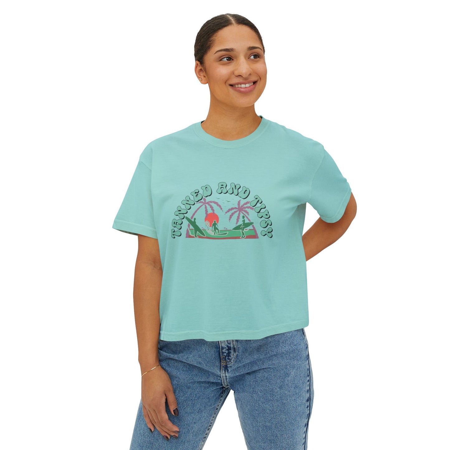 Tropical Vibes Women's Boxy Tee, Relaxed Summer Apparel, Beach Day T-Shirt, Casual Summer Style, Gift for Vacation Lovers