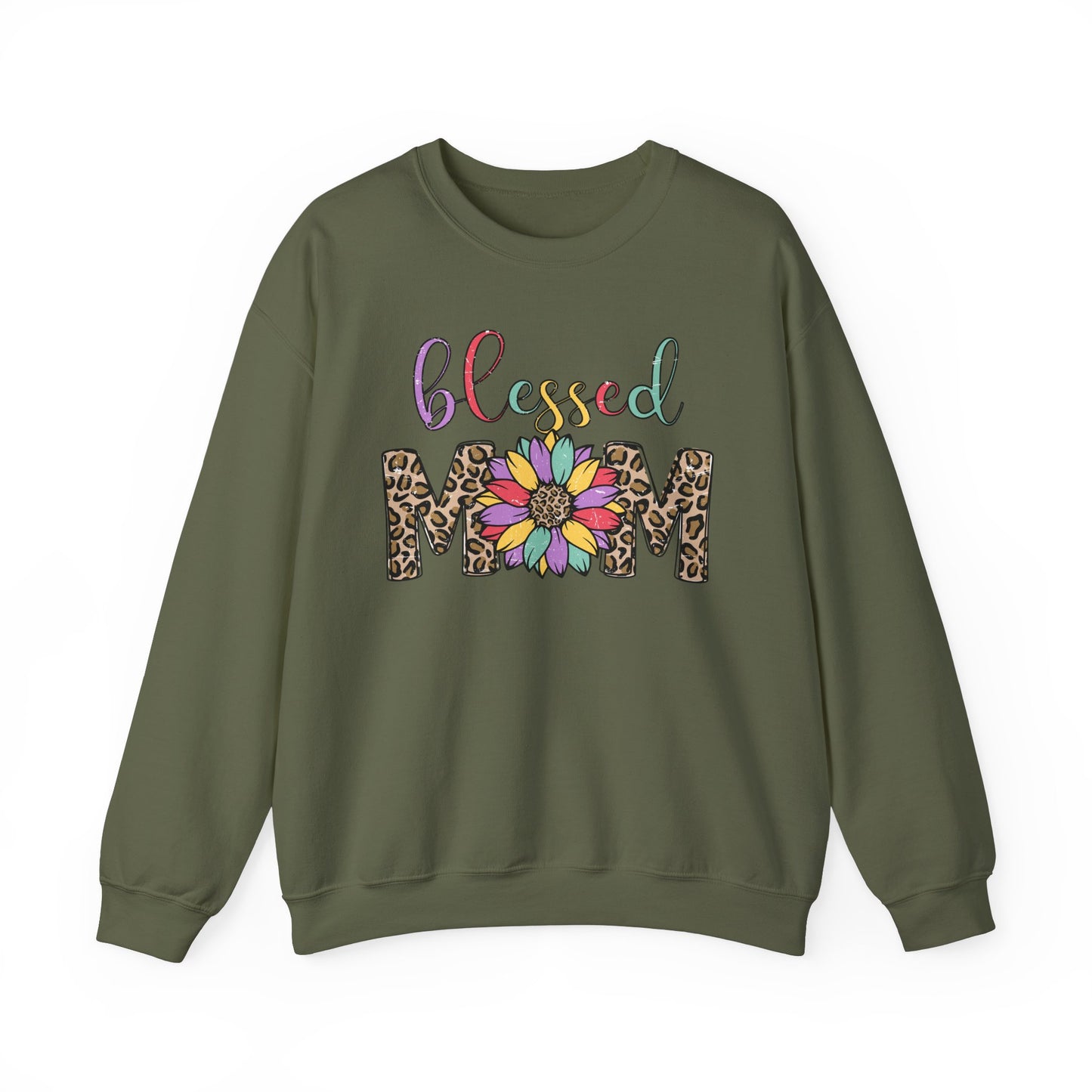 Blessed Mom Leopard Floral Crewneck Sweatshirt