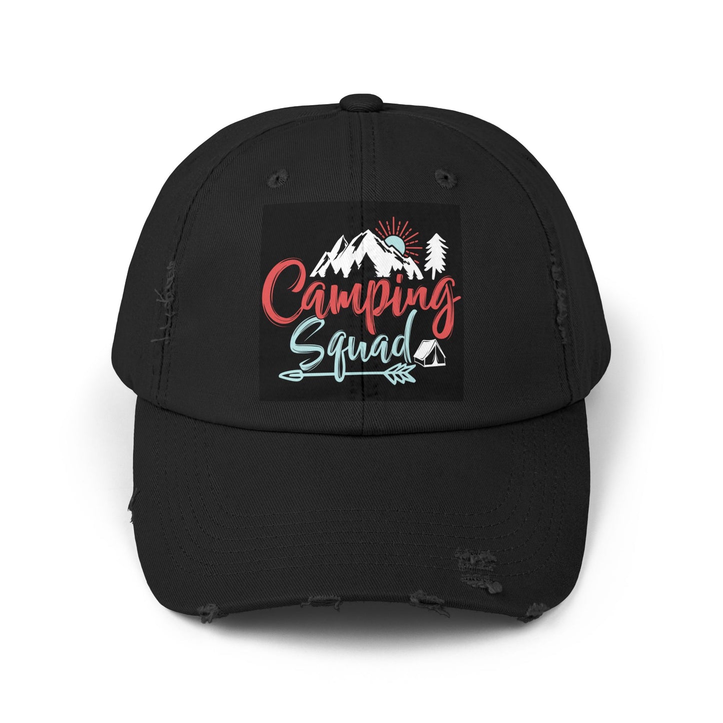 Camping Squad Distressed Cap | Unisex Headwear for Outdoor Adventures, Gifts for Campers, Summer Vibes, Travel Accessories, Hiking Cap