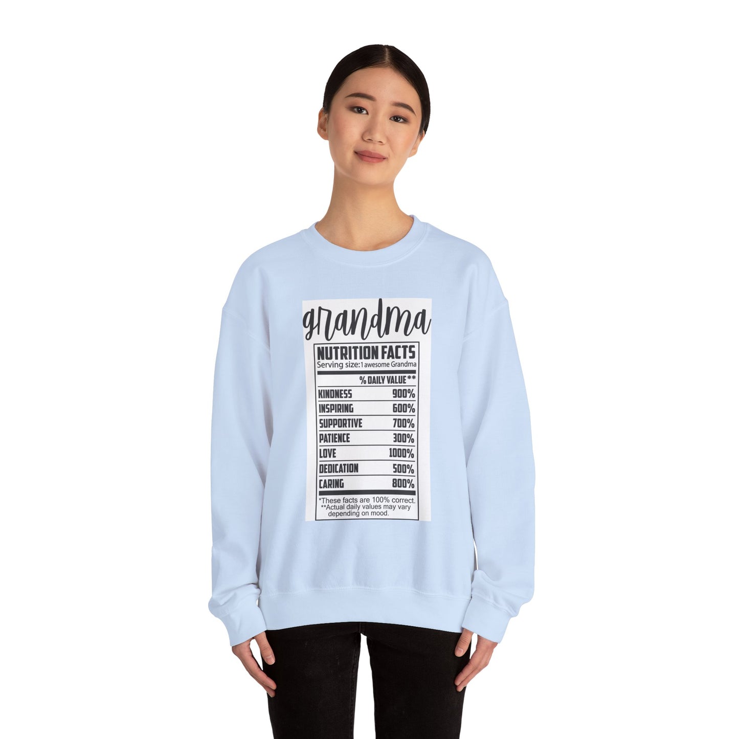 Grandma Nutrition Facts Sweatshirt - Cozy Unisex Crewneck for Family Celebrations