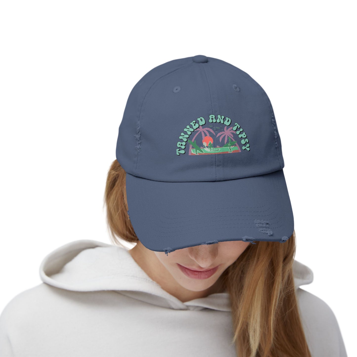Tropical Vibes Distressed Cap, Unisex Relaxed Hat, Trendy Summer Fashion, Beachwear Accessory, Gift for Travelers, Casual Daily Wear