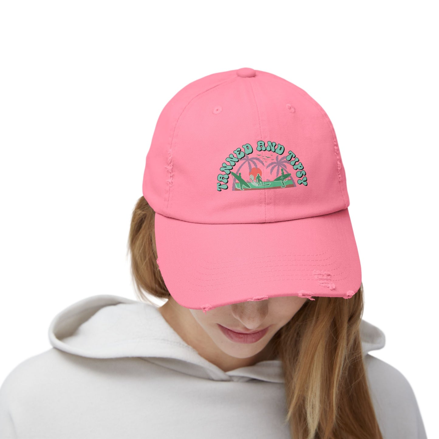 Tropical Vibes Distressed Cap, Unisex Relaxed Hat, Trendy Summer Fashion, Beachwear Accessory, Gift for Travelers, Casual Daily Wear
