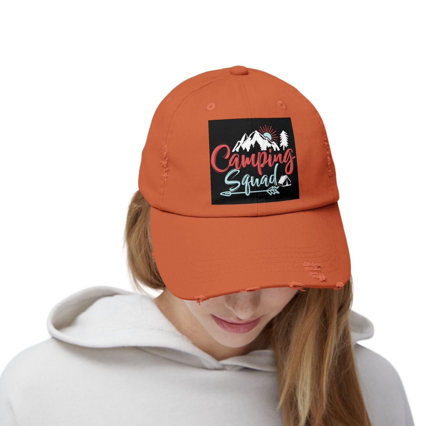 Camping Squad Distressed Cap | Unisex Headwear for Outdoor Adventures, Gifts for Campers, Summer Vibes, Travel Accessories, Hiking Cap