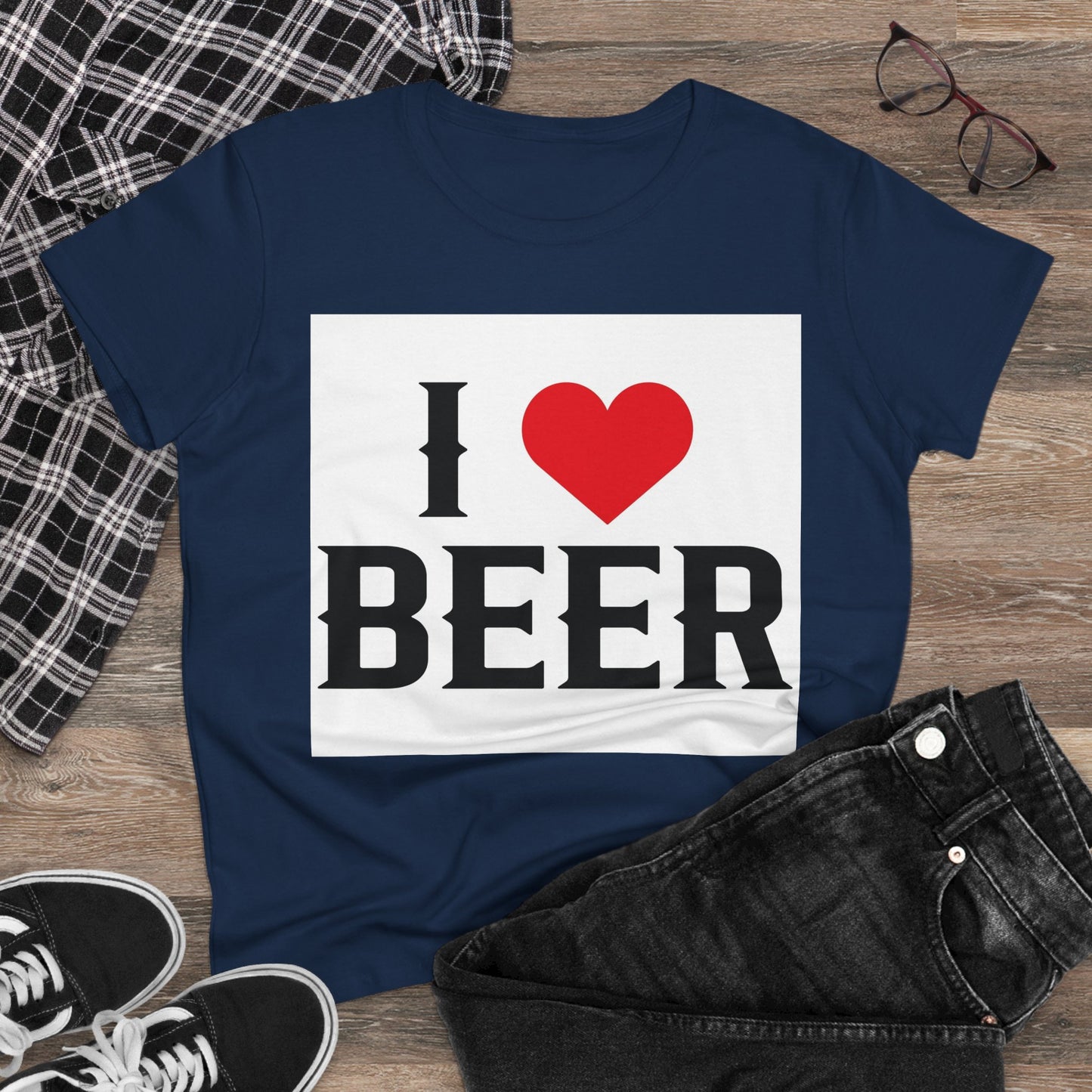 I Love Beer Women's Midweight Cotton Tee, Beer Lover Shirt, Gift for Beer Enthusiasts, Casual Everyday Wear, Fun Party Tee