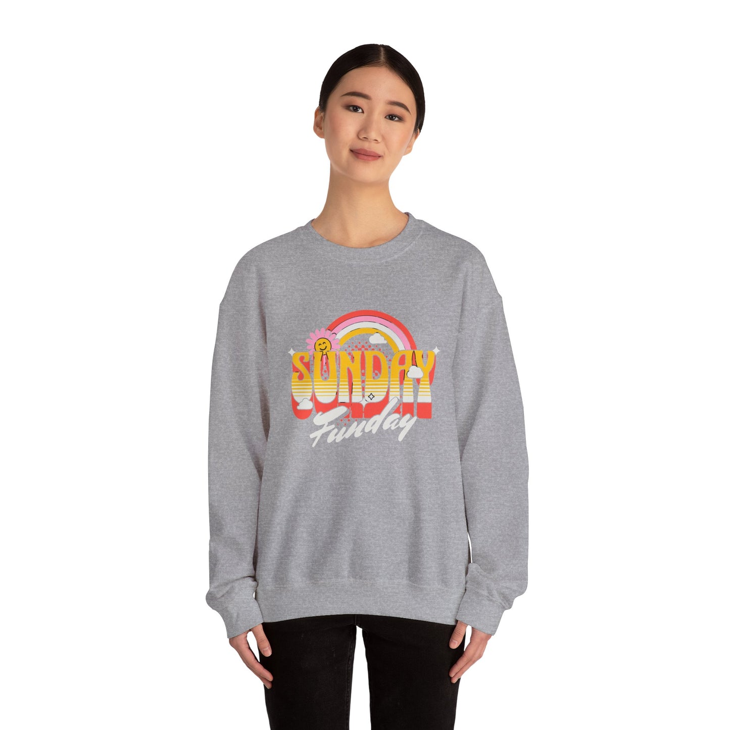 Sunday Funday Unisex Crewneck Sweatshirt - Retro Rainbow Design