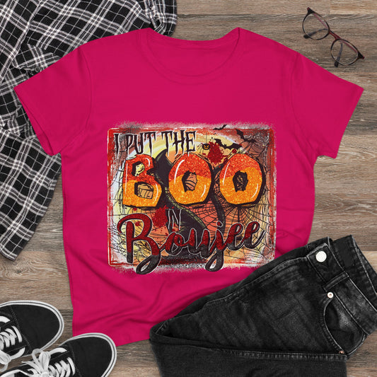 Boo-tiful Cotton Tee for Halloween, Women's Graphic Shirt, Spooky Vibes, Casual Wear, Gift for Her