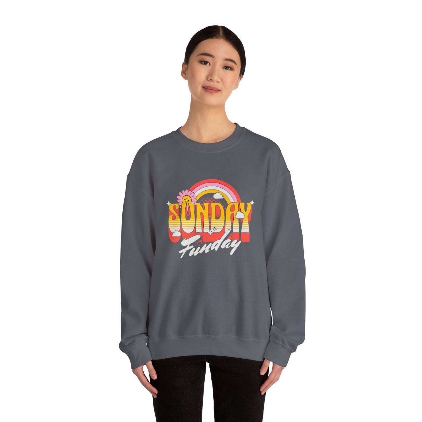 Sunday Funday Unisex Crewneck Sweatshirt - Retro Rainbow Design