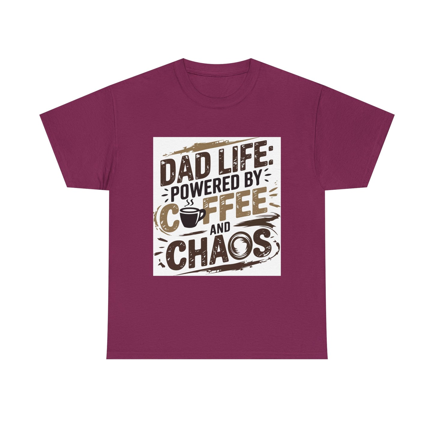 Dad Life Unisex Heavy Cotton Tee - Powered by Coffee and Chaos