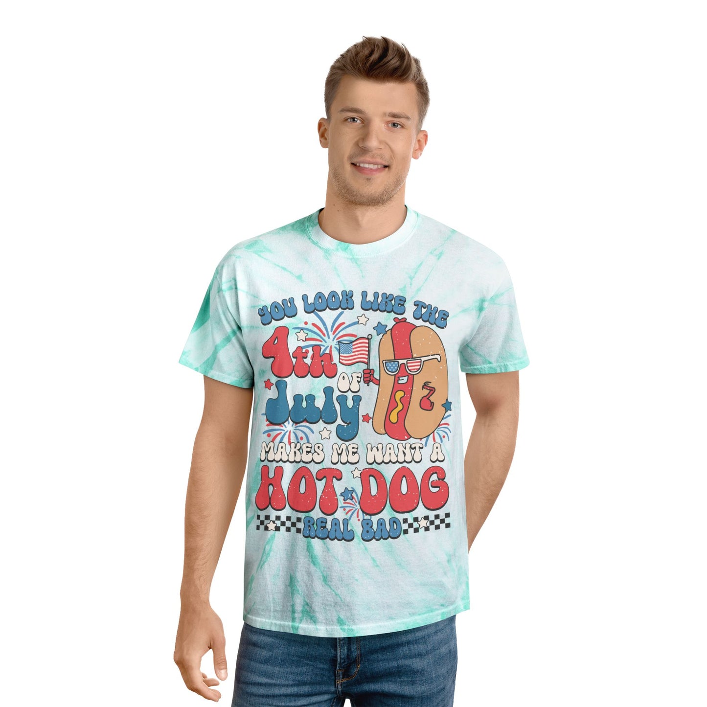 4th of July Tie-Dye Tee, Hot Dog Vibe Shirt, Summer Fun Tee, Festival Wear, BBQ Celebration T-Shirt