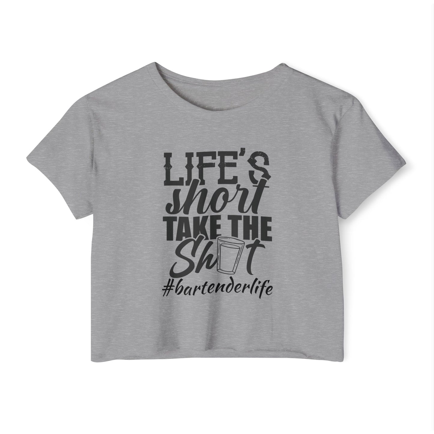 Fun & Playful Festival Crop Top for Women, Bar Outfit, Gift for Bartenders, Summer Music Fest Wear, Life's Short Take the Shot Tee