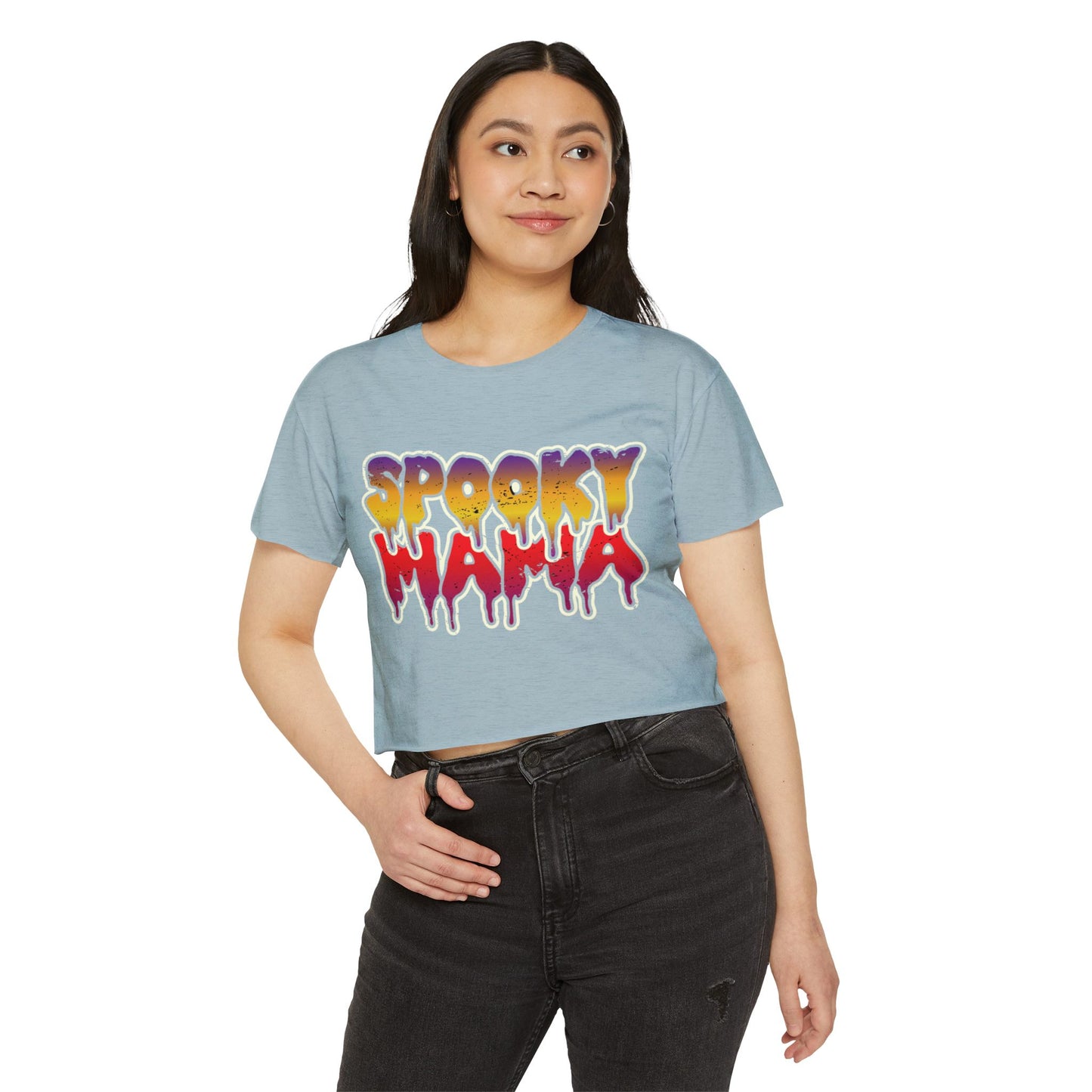 Spooky Mama Women's Festival Crop Top, Halloween Shirt, Boho Crop Tee, Festival Wear, Party Top, Casual Stylish Crop