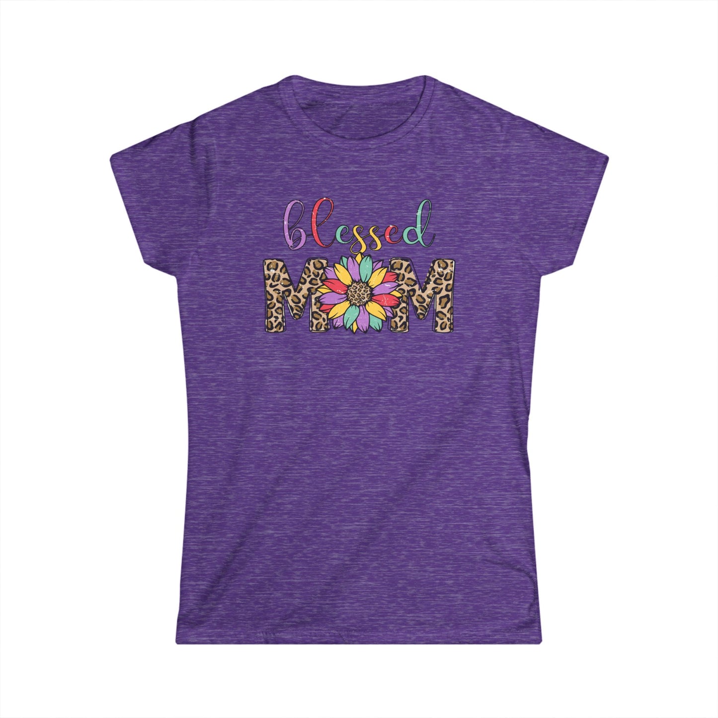 Blessed Mom Women's Softstyle Tee - Floral & Leopard Print Design