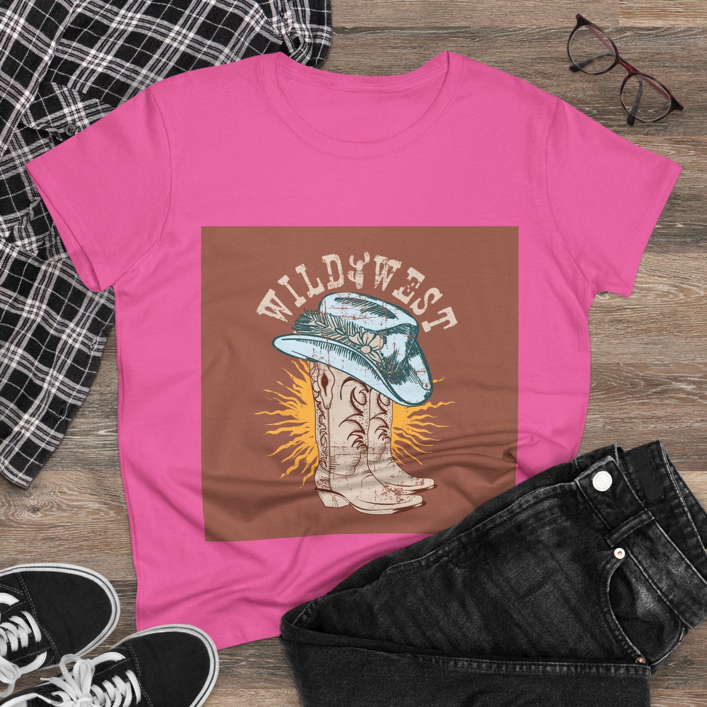Wild West Women's Cotton Tee - Casual Summer Top, Boho Fashion, Vintage Graphic Shirt, Gift for Cowgirls, Western Wear